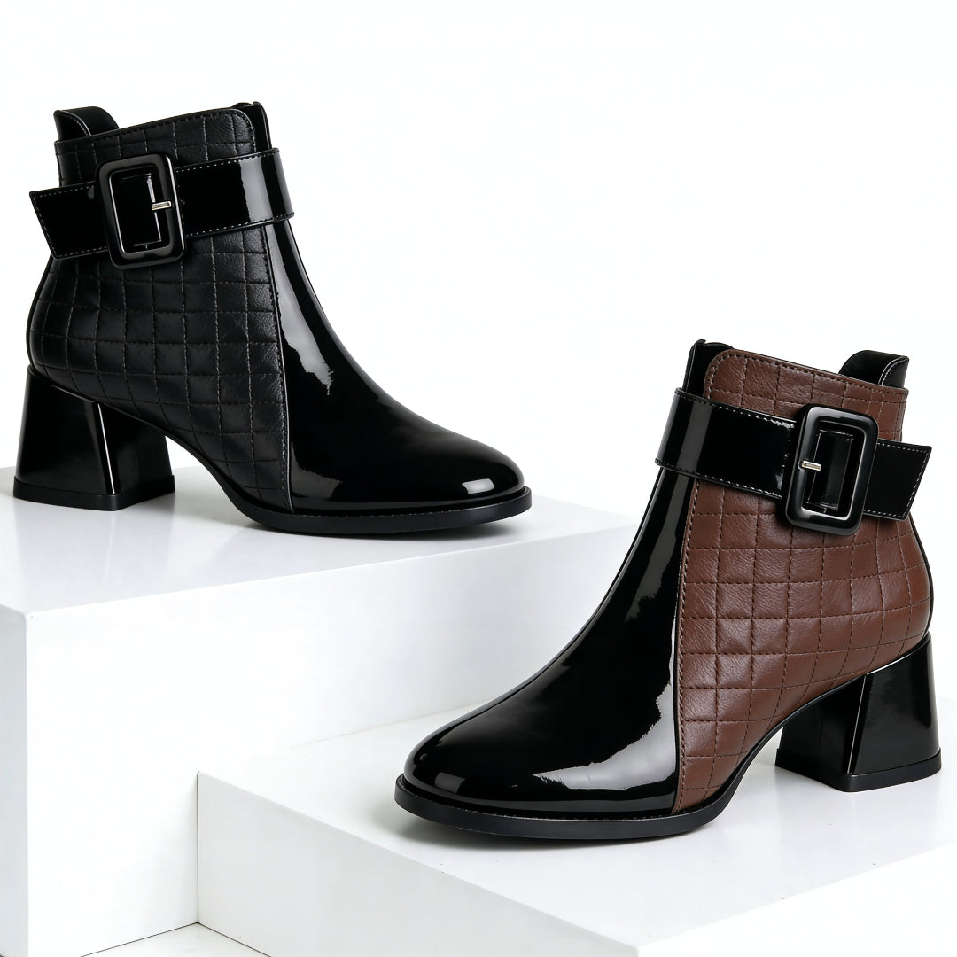 Detail shot of block heel and boot sole