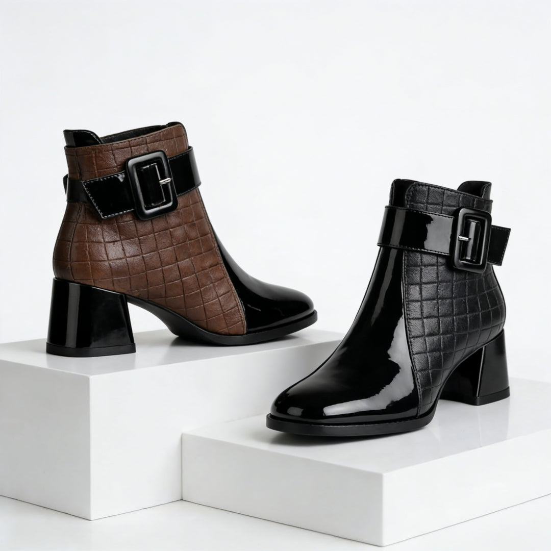 Full-length pose wearing quilted ankle boots with outfit