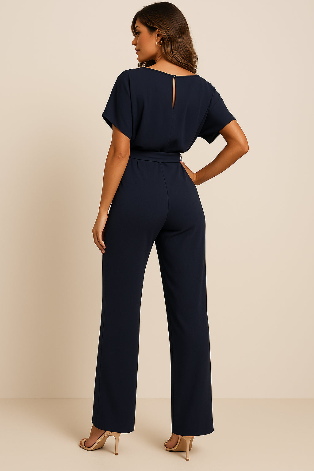 Model walking in jumpsuit showing movement and comfort