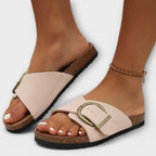 Crossover strap detail with buckle fastening