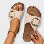Textured rubber sole detail of cork footbed sandal