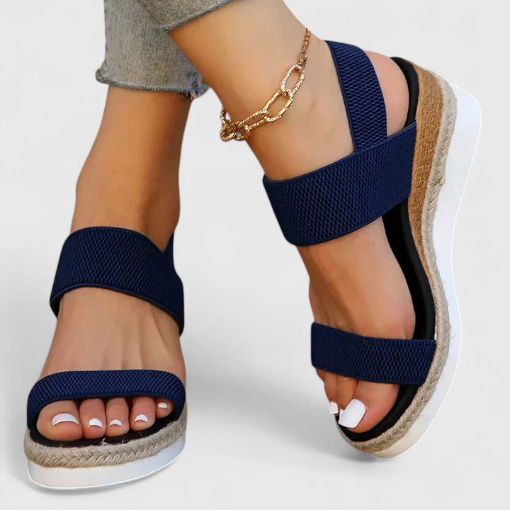 Detail of elasticated upper strap and foot fit