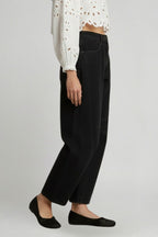 Black denim jeans back pocket and seam detail