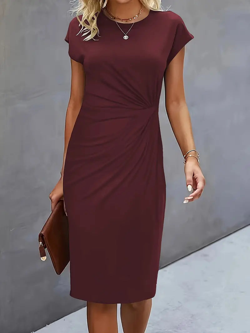 Women's Ruched Short Sleeve Midi Dress