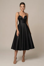 Women's Satin Double Strap Sweetheart Midi Dress