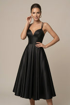 Women's Satin Double Strap Sweetheart Midi Dress