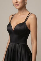 Women's Satin Double Strap Sweetheart Midi Dress