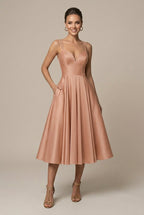 Women's Satin Double Strap Sweetheart Midi Dress