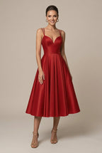 Women's Satin Double Strap Sweetheart Midi Dress
