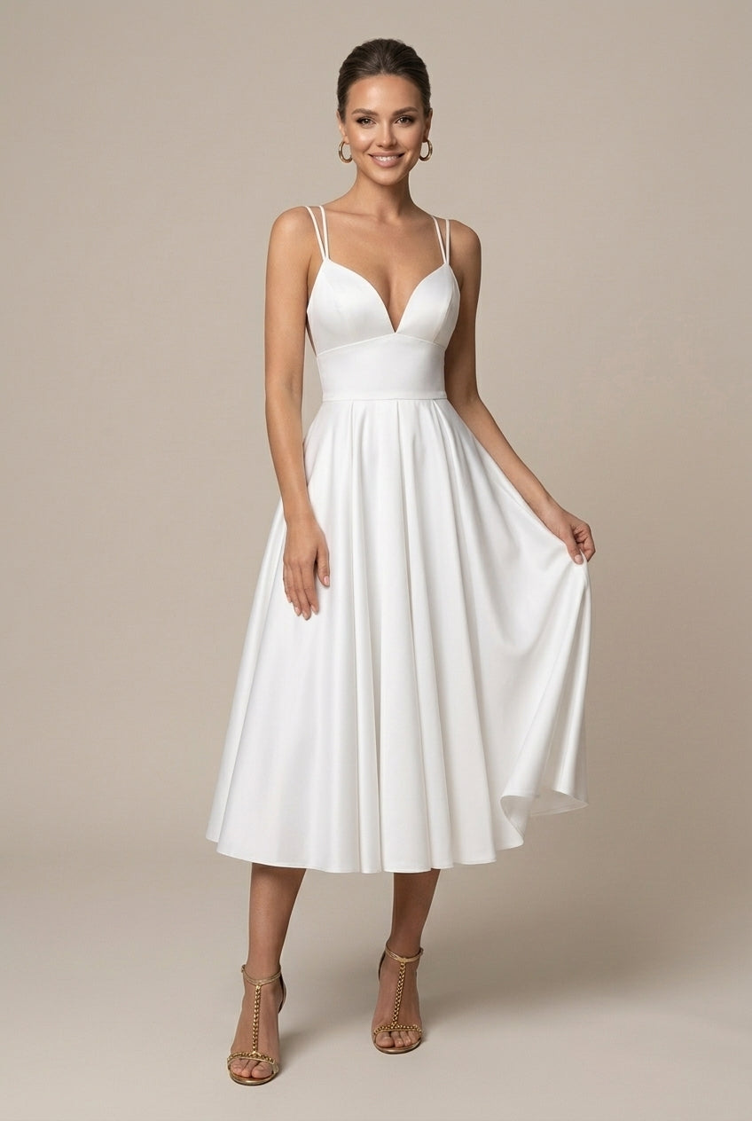 Women's Satin Double Strap Sweetheart Midi Dress