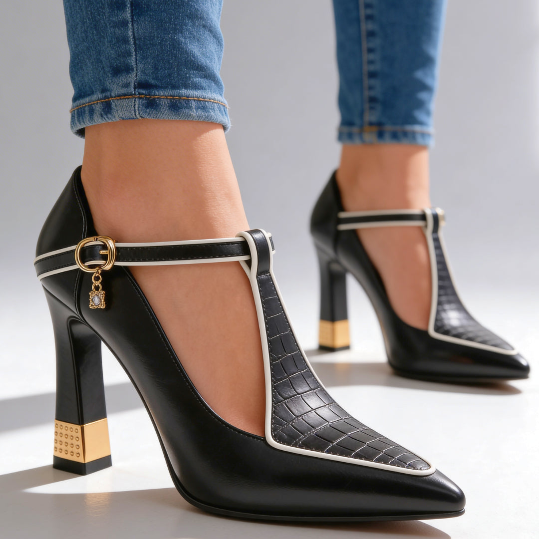 Foot-on-ground pose wearing court shoes, front angle