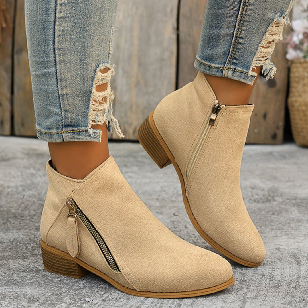 Women's Denim Side Zip Block Heel Ankle Boots
