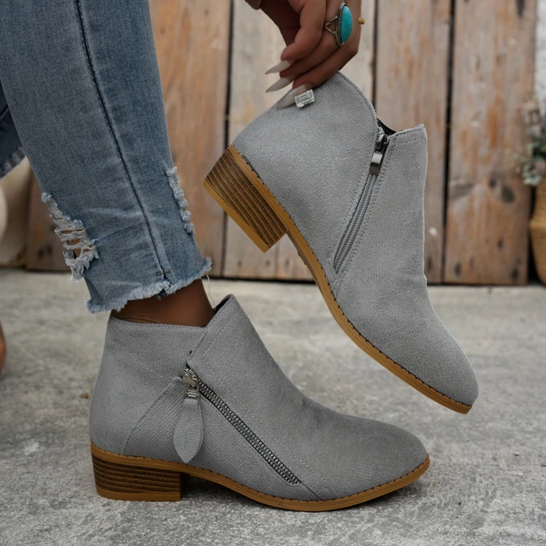 Three-quarter view of boot on leg