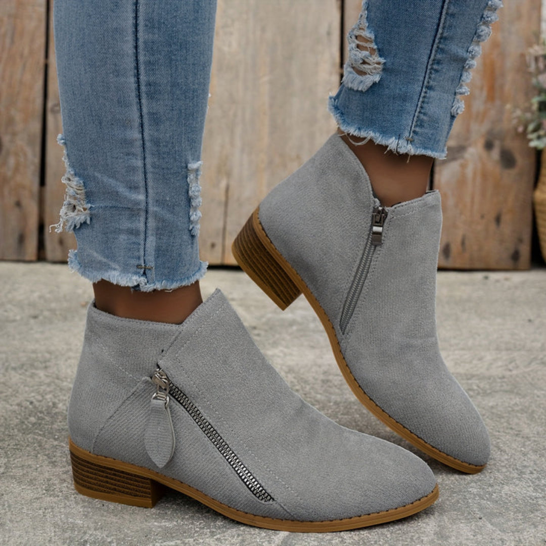 Women's Denim Side Zip Block Heel Ankle Boots