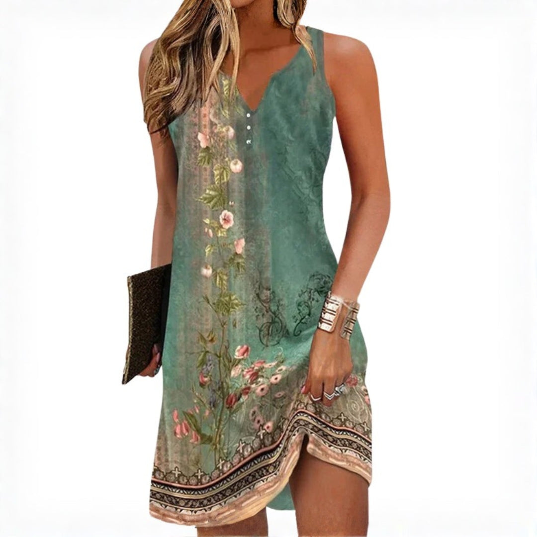 Women's Floral Sleeveless V-Neck Midi Dress