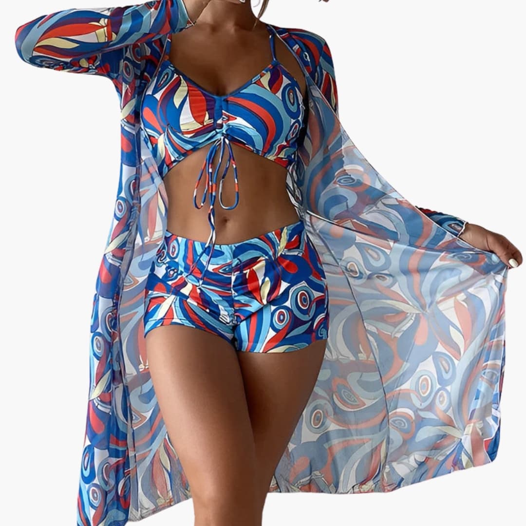Women's Swirl Bikini Set with Sheer Cover Up