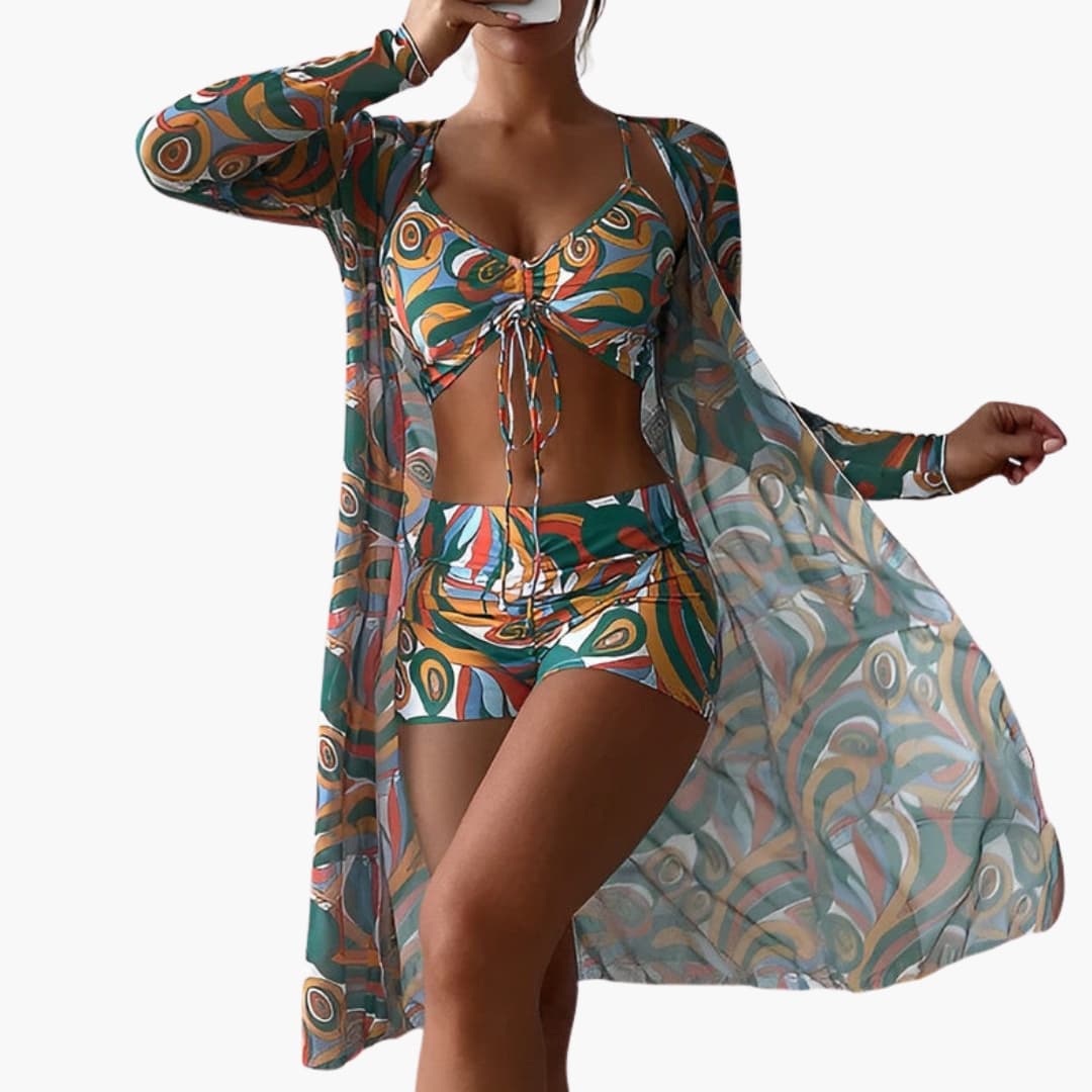 Women's Swirl Bikini Set with Sheer Cover Up
