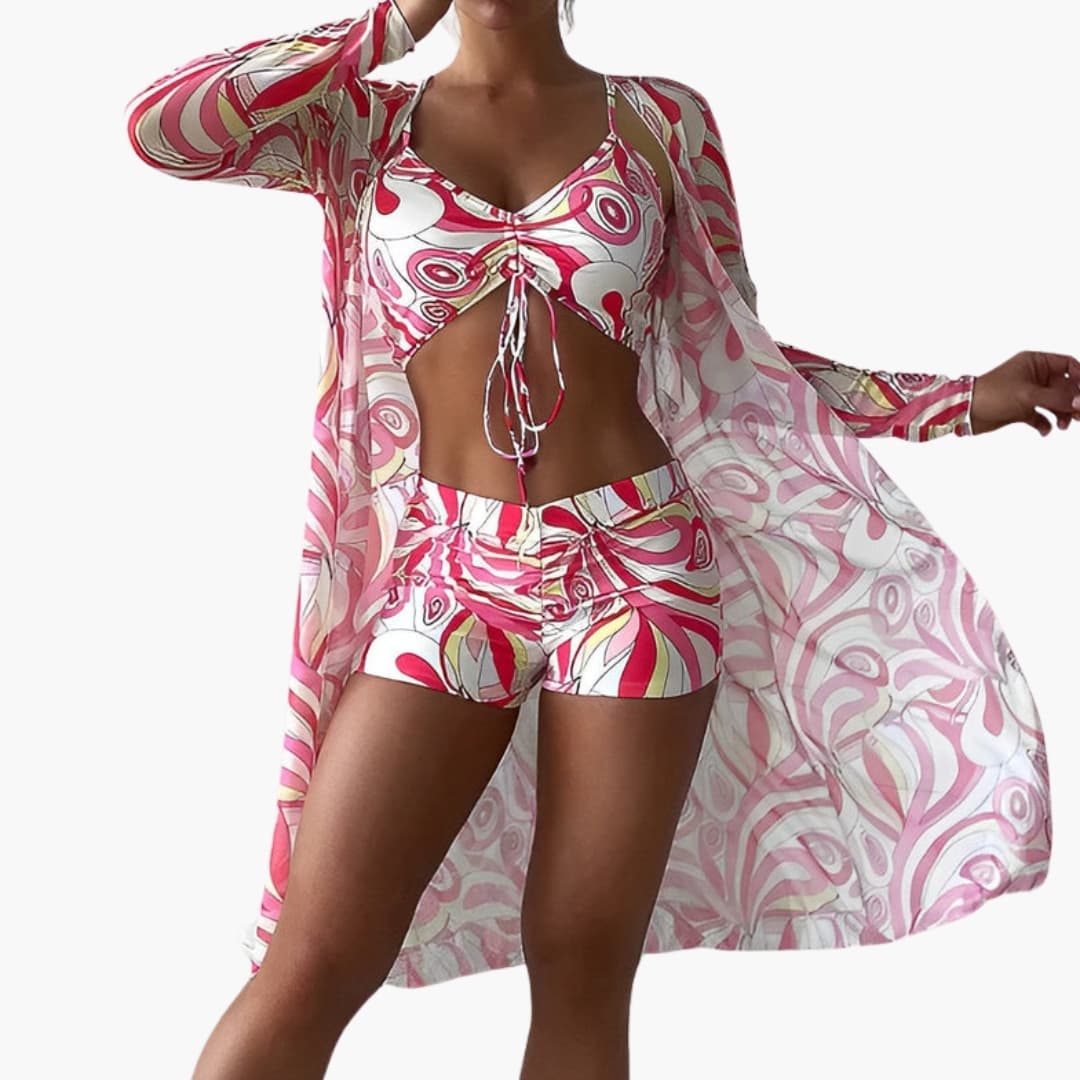 Women's Swirl Bikini Set with Sheer Cover Up