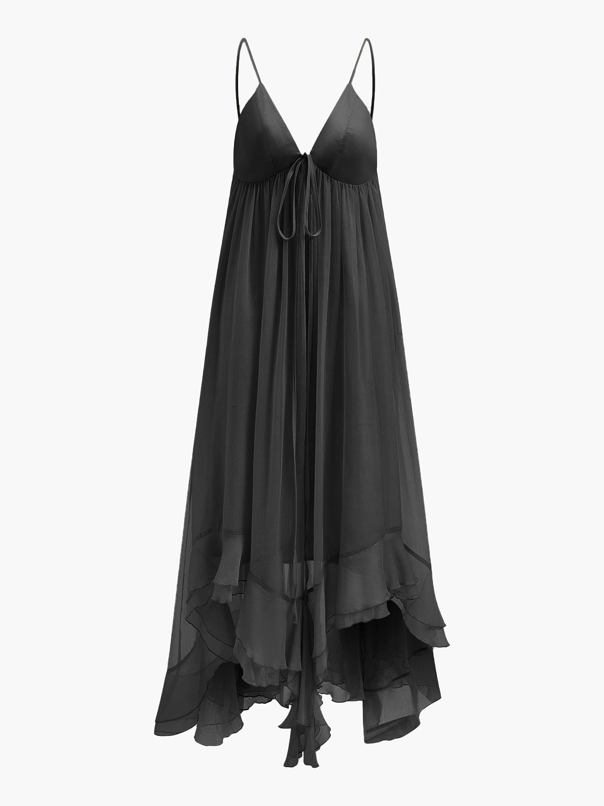 Walking pose showcasing floor-length hem and movement