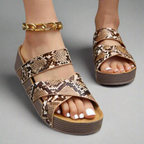 Sole and platform detail of ridged cushioned wedge sandal