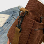 Side angle of corduroy tote showing depth and structure