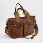 Corduroy tote bag held by dual carry handles