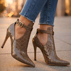 Overhead view of boots showing pointed toe shape and overall design