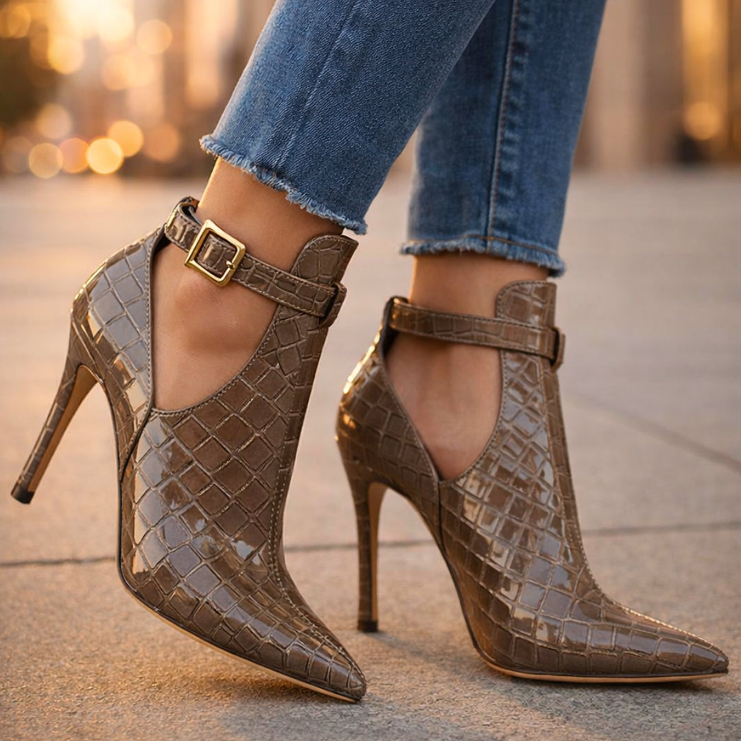 Overhead view of boots showing pointed toe shape and overall design