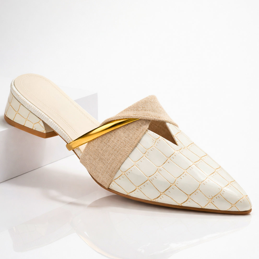 Mule styled on foot, three-quarter angle view