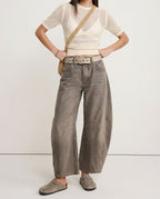 Leopard denim jeans styled with casual white crop top