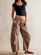 Women's Leopard Wide Leg Denim Jeans