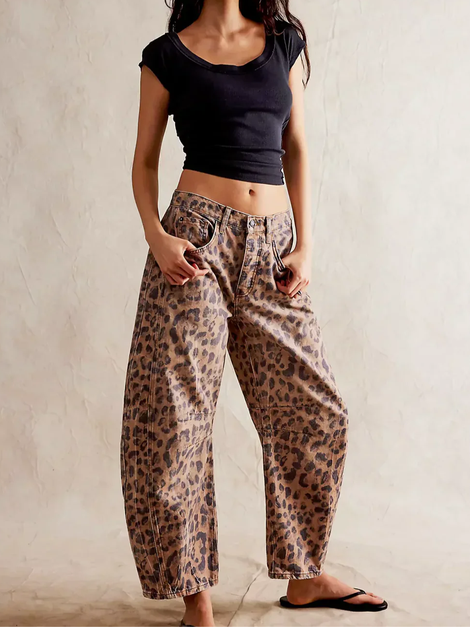 Women's Leopard Wide Leg Denim Jeans