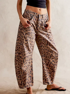 Women's Leopard Wide Leg Denim Jeans