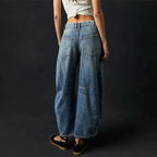 Women's Leopard Wide Leg Denim Jeans