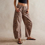 Women's Leopard Wide Leg Denim Jeans