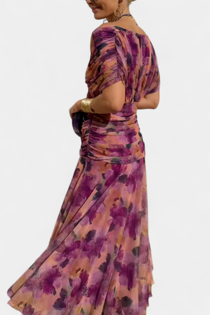 Full-length side view of maxi dress profile