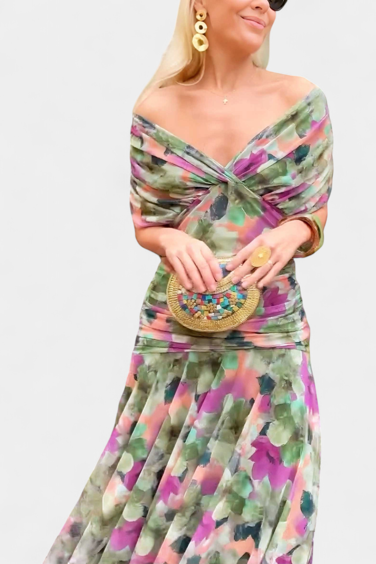 Detail shot of ruched fabric through bodice
