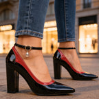 Flat lay of patent pump showing all design elements