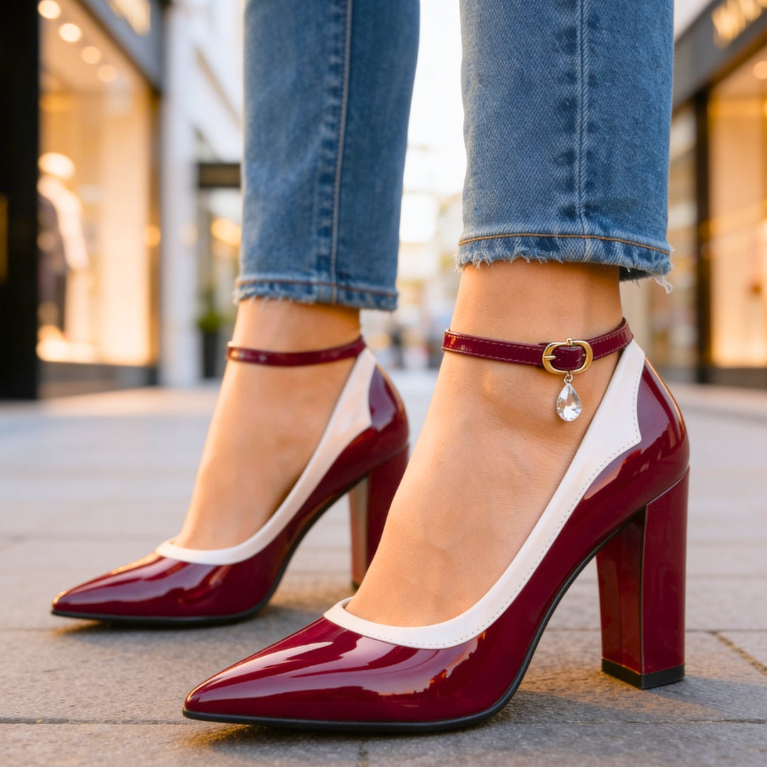 Heel and sole detail showing block heel structure