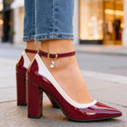 Ankle strap fastened, showing shoe fit on foot