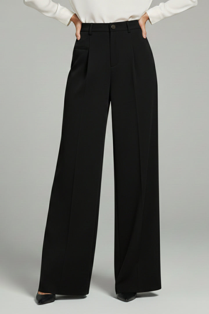 Women's Charcoal Grey Wide Leg Pleated Palazzo Trousers