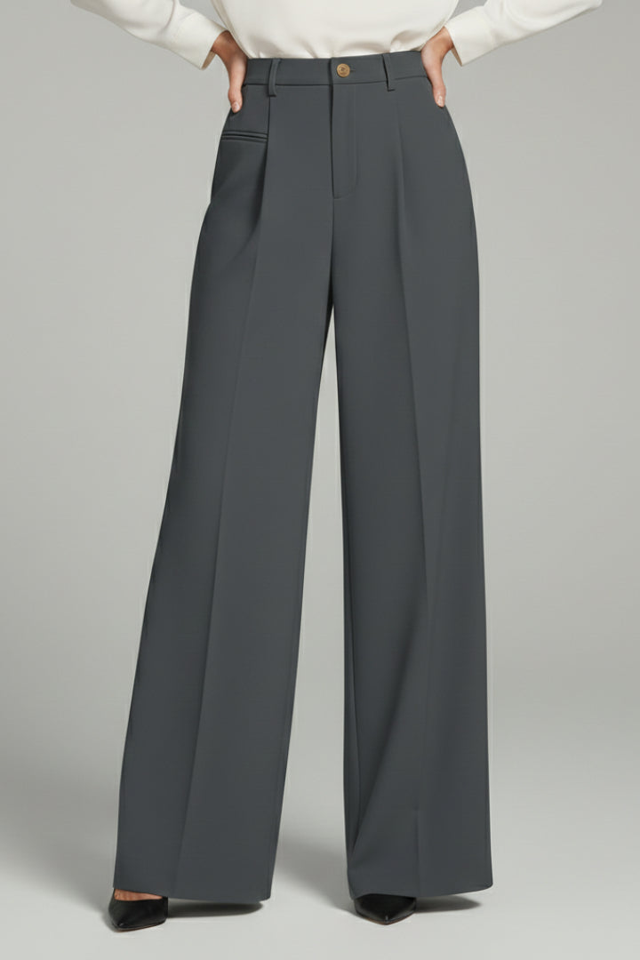 Women's Charcoal Grey Wide Leg Pleated Palazzo Trousers