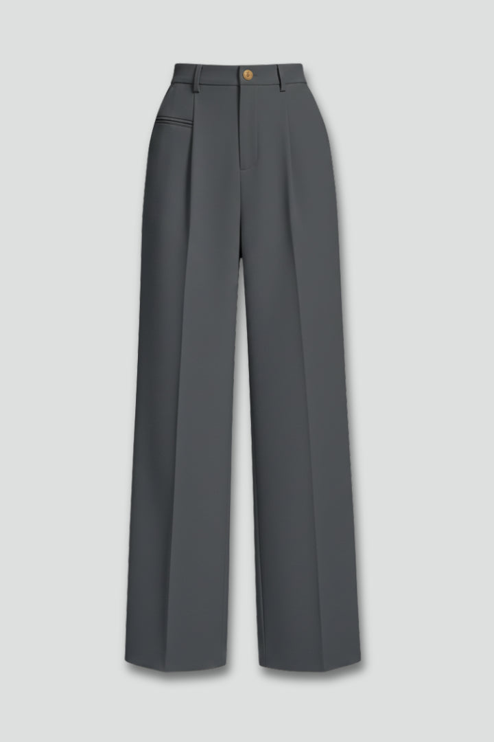 Women's Charcoal Grey Wide Leg Pleated Palazzo Trousers