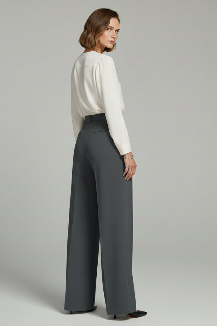 Women's Charcoal Grey Wide Leg Pleated Palazzo Trousers