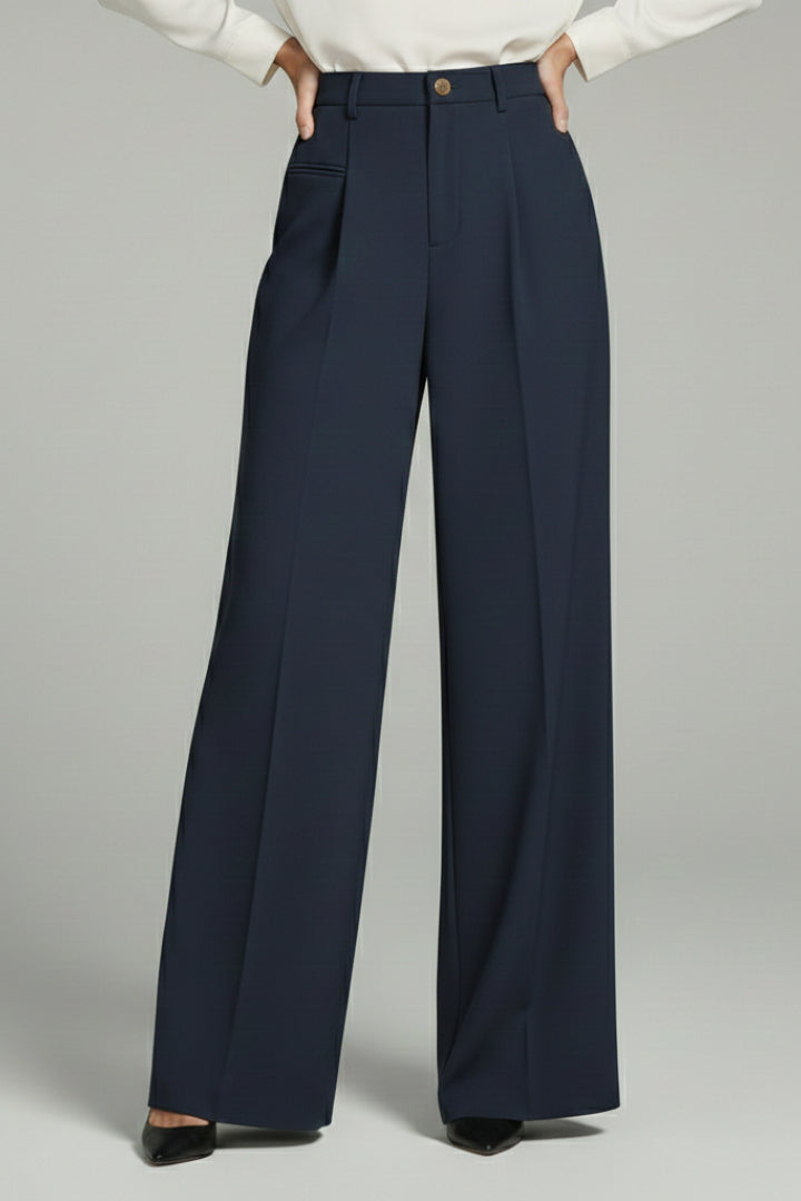 Women's Charcoal Grey Wide Leg Pleated Palazzo Trousers