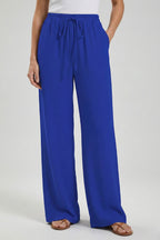 Women's Cobalt Blue Wide Leg Palazzo Trousers with Drawstring
