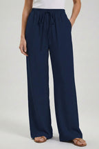 Women's Cobalt Blue Wide Leg Palazzo Trousers with Drawstring