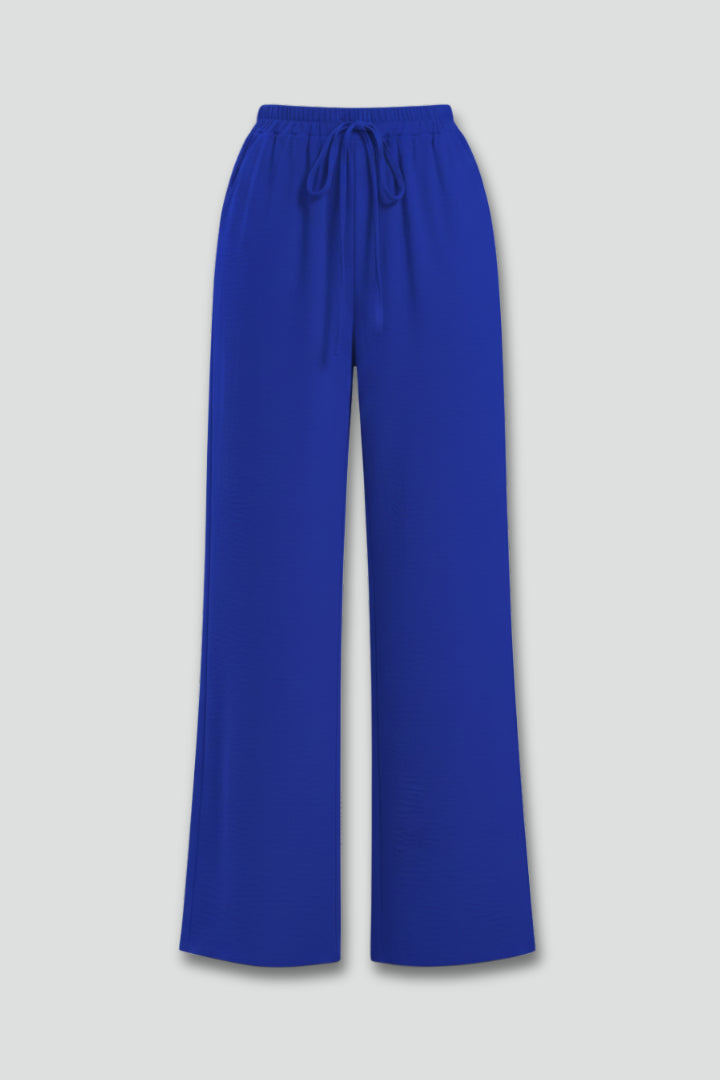 Women's Cobalt Blue Wide Leg Palazzo Trousers with Drawstring