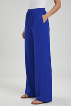 Women's Cobalt Blue Wide Leg Palazzo Trousers with Drawstring