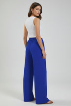 Women's Cobalt Blue Wide Leg Palazzo Trousers with Drawstring